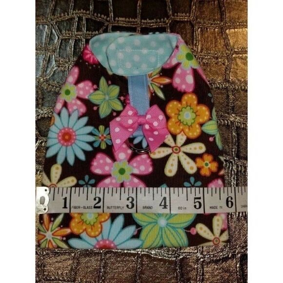*FIRM* Tiny Dog/Cat Harness XS BROWN FLOWERS Handmade - Picture 4 of 7